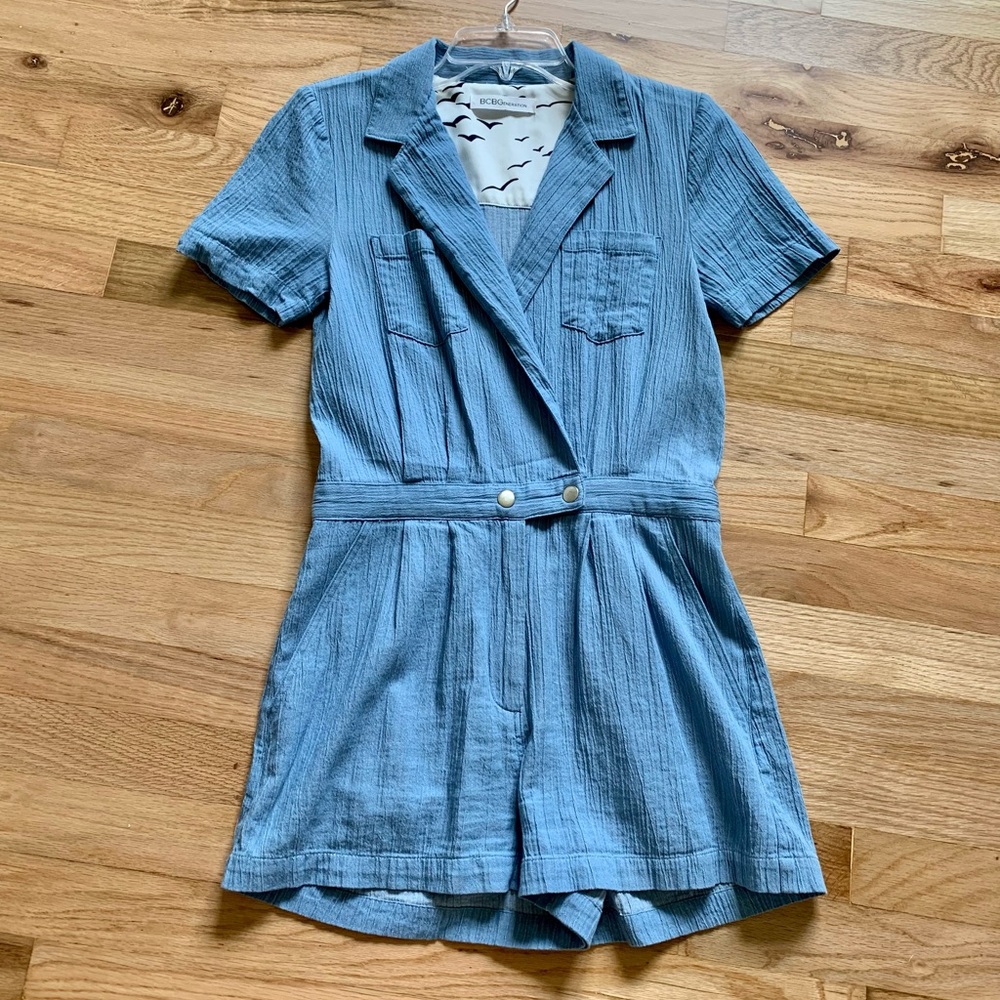 BCBGeneration Utility Romper in Blue